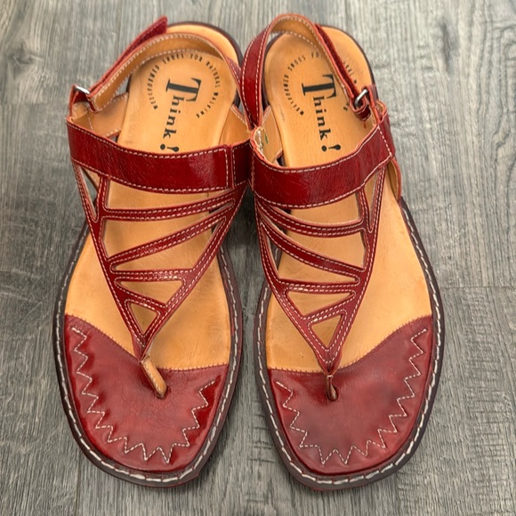 Think! sandals, EUC, Size 7, red, Velcro back strap, 2” heel, comfort walk - Picture 1 of 8